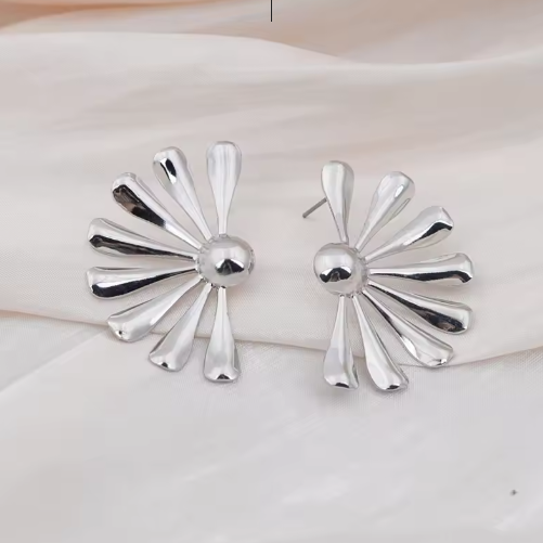 Silver Half Big Sun Flower Stud Earrings for Women - DropShp