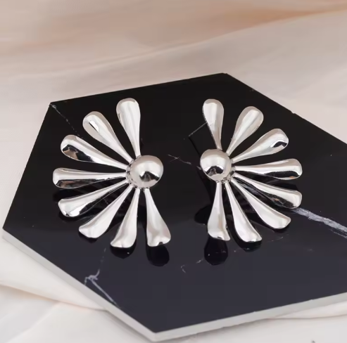 Silver Half Big Sun Flower Stud Earrings for Women - DropShp