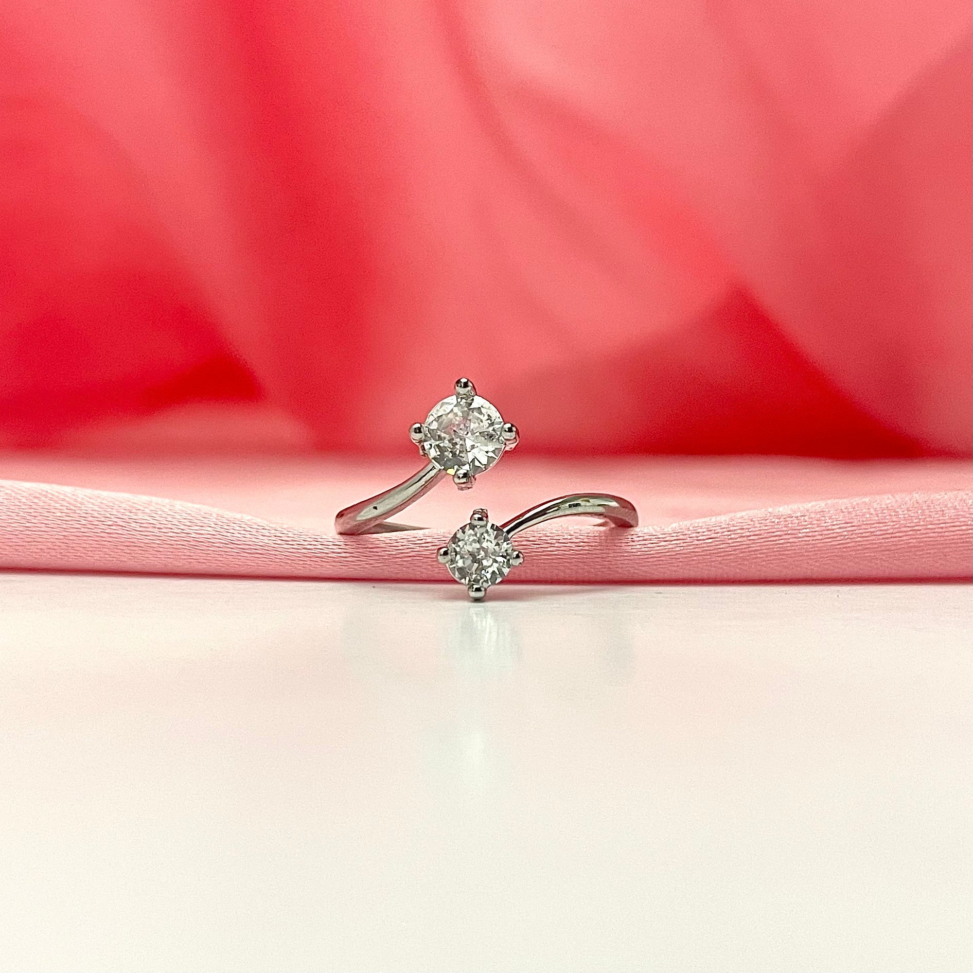 Adjustable Minimal Silver Dual Stone Ring Perfect For Dailywear - DropShp