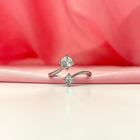 Adjustable Minimal Silver Dual Stone Ring Perfect For Dailywear - DropShp