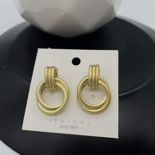 Gold Plated Twisted Layered Circle Hoop Stud Earrings - DropShp
