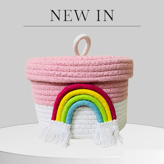 Jute Cotton Handmade RAINBOW Woven Basket (Pink) - DropShp