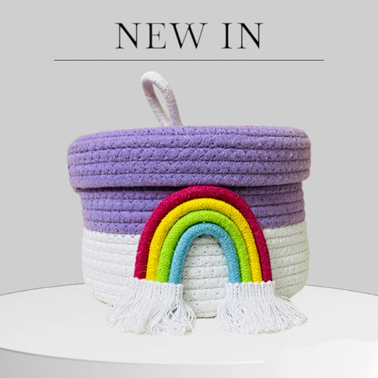 Jute Cotton Handmade RAINBOW Woven Basket (Purple) - DropShp