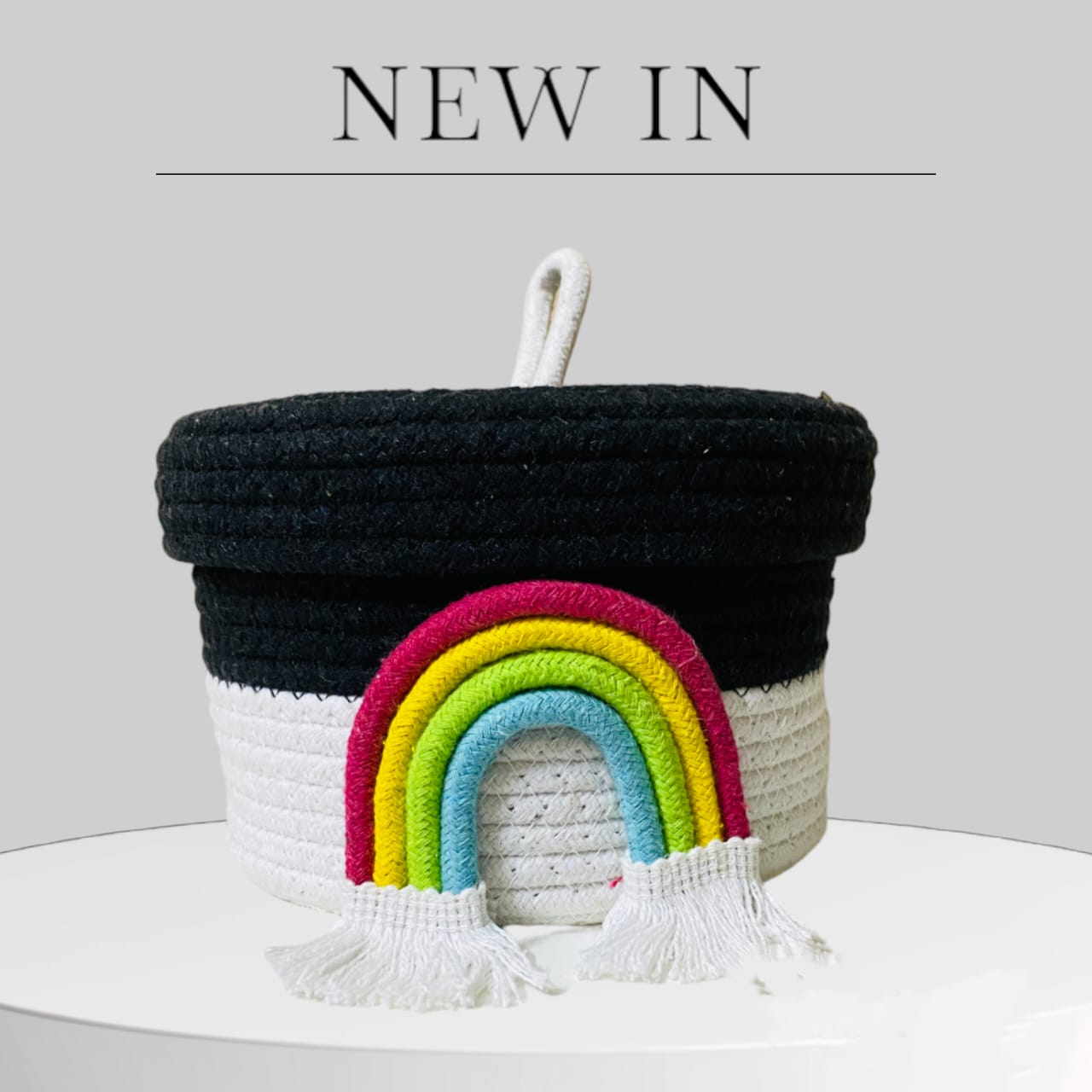 Jute Cotton Handmade RAINBOW Woven Basket (Black) - DropShp