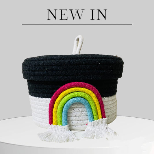 Jute Cotton Handmade RAINBOW Woven Basket (Black) - DropShp