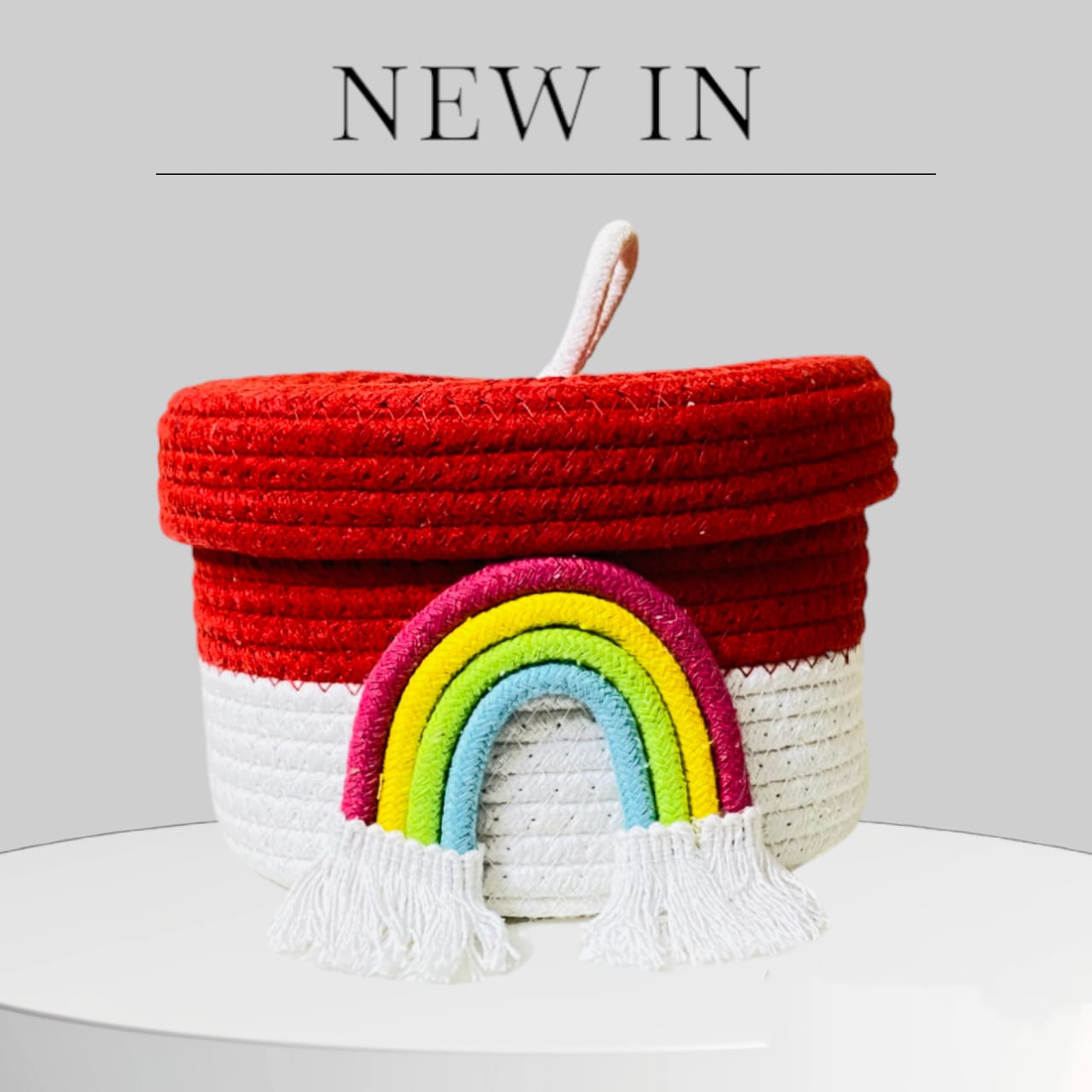 Jute Cotton Handmade RAINBOW Woven Basket (Red) - DropShp