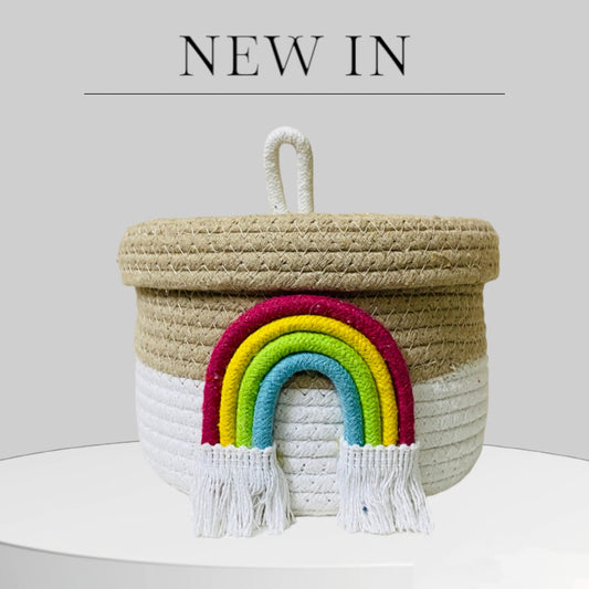 Jute Cotton Handmade RAINBOW Woven Basket (Beige) - DropShp