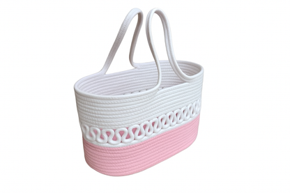 Women CUTE FANCY Bucket Bag Casual Woven Beach Handbag for Vacation (White & Pink)