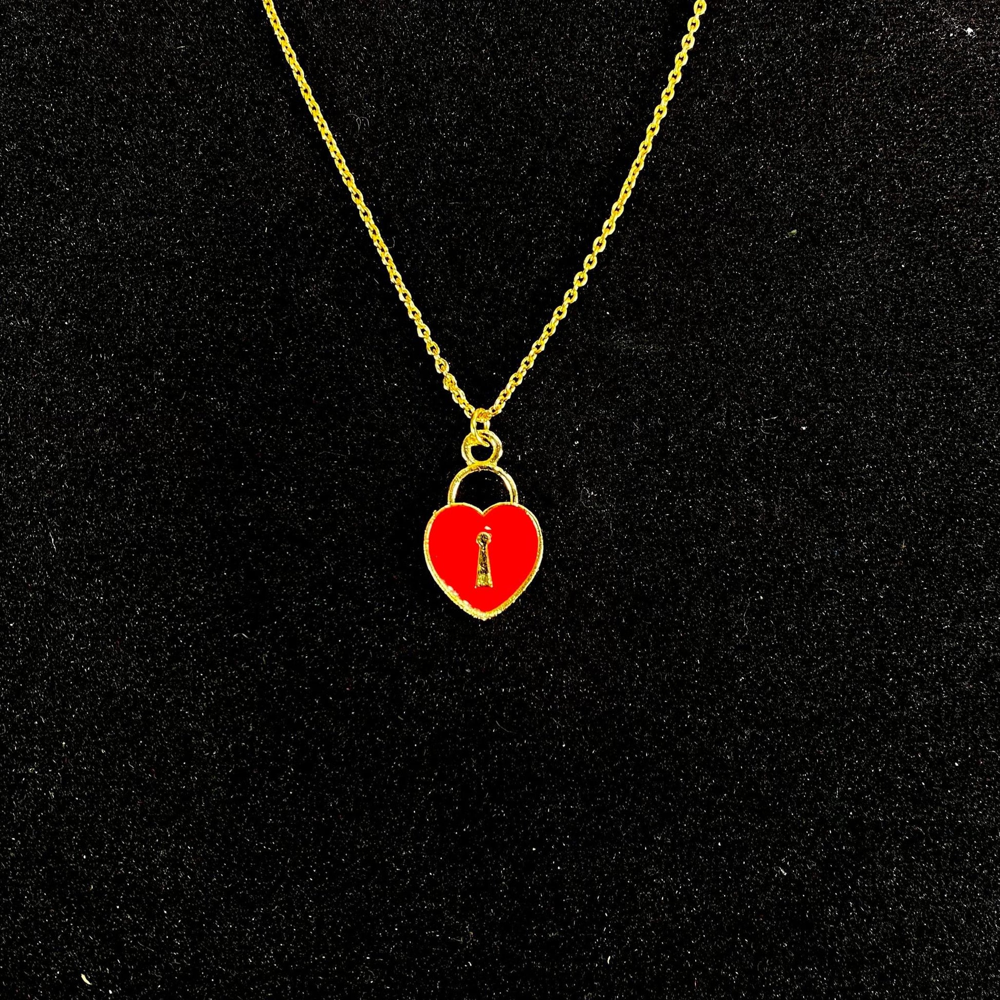 Red Heart  Lock Charm Necklace (Waterproof) - DropShp