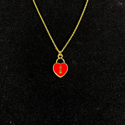 Red Heart  Lock Charm Necklace (Waterproof) - DropShp