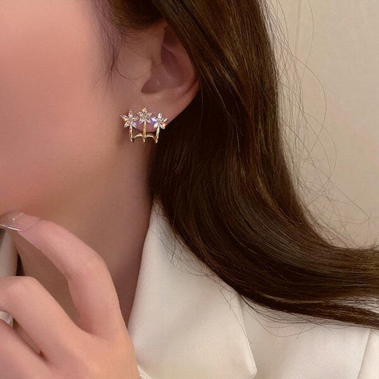 Golden Small Triple Flower Designed Korean Earrings - DropShp